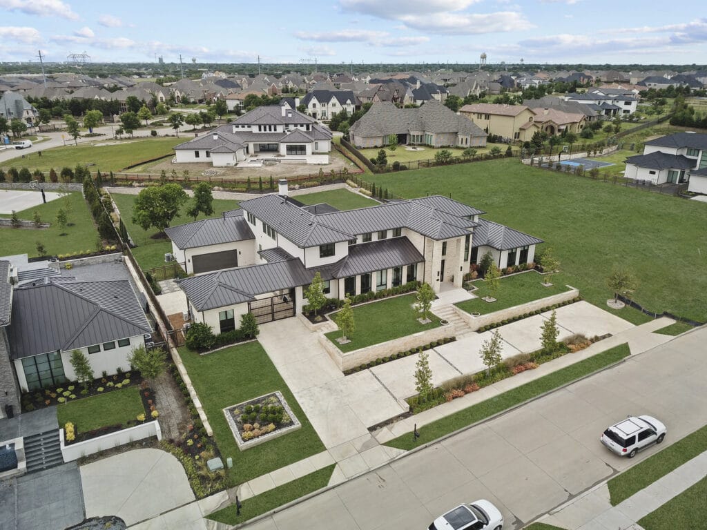 an aerial shot of a residential neighborhood